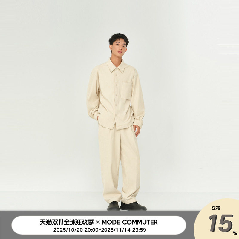 MODE COMMUTER| MC细纹拉毛灯芯绒全橡筋腰斜插袋阔腿型针织长裤