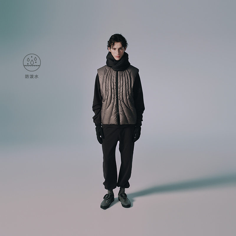 MODE COMMUTER | MC透视防泼水格纹复合梭织轻盈立领短款羽绒马甲