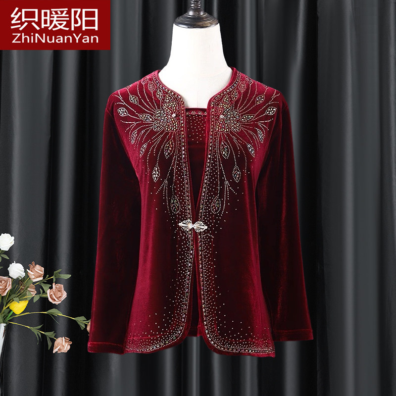 妈妈春秋婚宴礼服奶奶国风假两件上衣喜婆婆阔太太洋气中老年女装