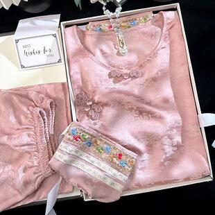 宫廷风古代睡衣刺绣新中式睡衣女夏季冰丝透气复古中国风民族古装