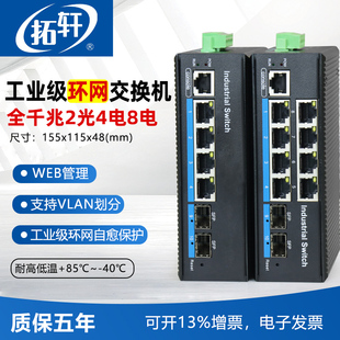 拓轩工业级WEB管理型千兆2光4电环网交换机简单网管2光8电光纤收发器ERPS RSTP环网VLAN管理