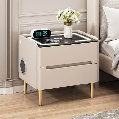 智能床头柜实木轻豪华现代简单多功能蓝牙扬声器无线充电卧室家庭