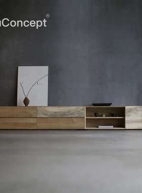 朴室侘寂风极简北欧日式japandi客厅白橡木实木原木电视柜地柜