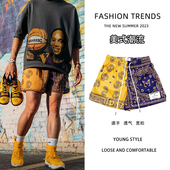 复古休闲健身运动夏季 男潮四分不过膝篮球裤 速干 小短裤 腰果花美式