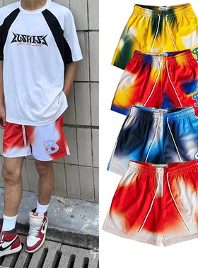 BKTSQD潮牌美式渐变色短裤男士夏季速干运动网眼篮球裤休闲4分裤