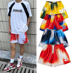 BKTSQD潮牌美式渐变色短裤男士夏季速干运动网眼篮球裤休闲4分裤