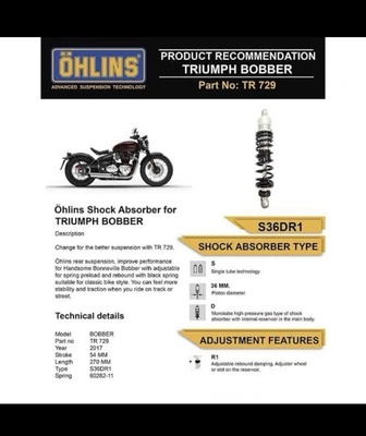 凯旋bobber 改装欧林斯后减震 ohlins 原装进口 ohlins tr729