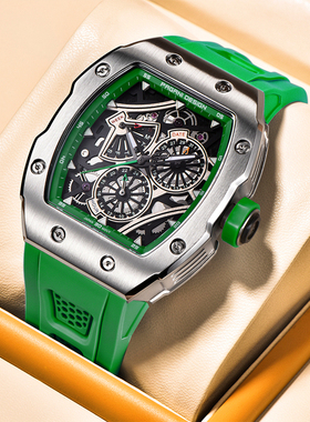 PAGANI伯佳尼酒桶形手表自动机械扫秒式进口石英机芯男士运动腕表