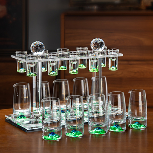 新款千里江山分酒器高档水晶玻璃白酒杯套装轻奢家用酒具收纳架