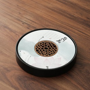 定制乌金石底托陶瓷圆形吸水盘简约家用办公室茶茶具茶盘无孔沥水