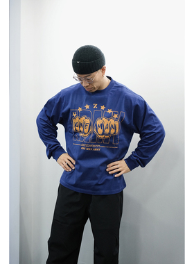 ZEKE LAB「一人为伍」运动健身长袖原创数码直喷纯棉宽松落肩上衣