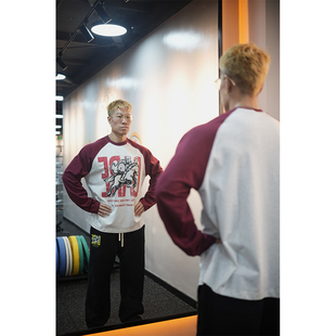 男女 宽松BOXY休闲拼接打底衫 ZEKE LAB「追梦骑士」复古撞色插肩袖