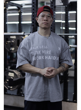 ZEKE LAB 原创Work Harder运动休闲短袖男女 宽松休闲字母纯棉T恤