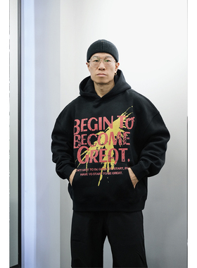 ZEKE LAB「变得更好」加绒加厚套头连帽卫衣宽松廓形数码直喷帽衫