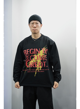 ZEKE LAB「变得更好」运动健身长袖原创数码直喷纯棉宽松落肩上衣