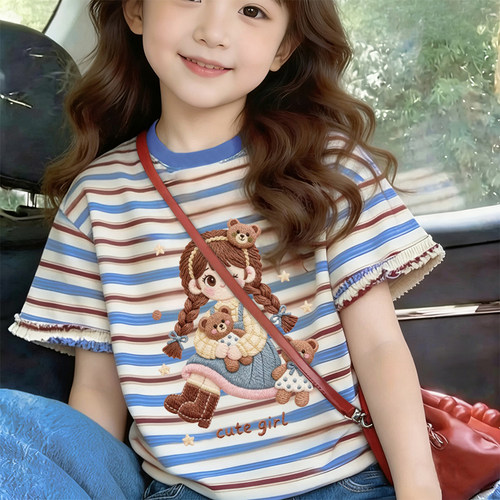 2026新款女童夏季100%纯棉儿童卡通韩版圆领中小童短袖T恤上衣服