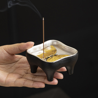 蝶影寻香香炉陶瓷小号线香香插底座中式家用檀香沉香非遗香薰炉