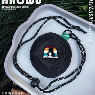 高颜值黑猫便携潮流收纳包零钱包多功能钥匙包耳机包挂脖包包挂件