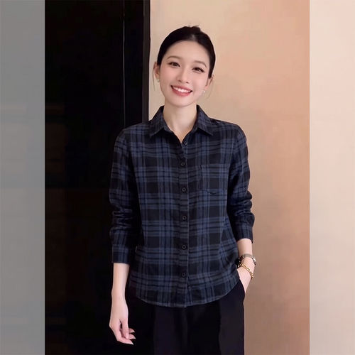 秋季新款格子翻领宽松显瘦衬衫女