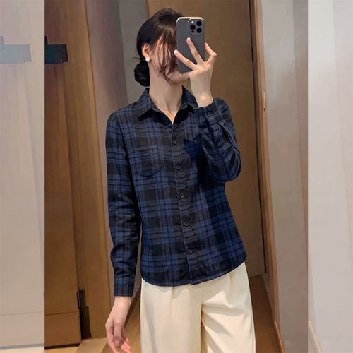 秋季新款格子翻领宽松显瘦衬衫女