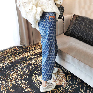 高腰宽松显瘦提花减龄老爹哈伦裤 美式 新款 女春季 子 复古九分牛仔裤