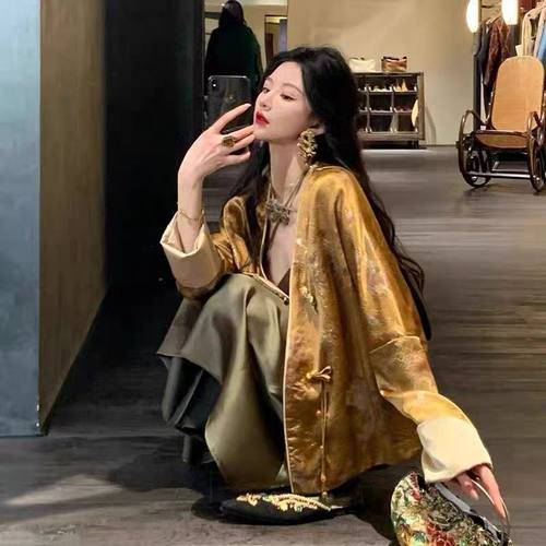 外套古风改良汉服系带富贵金色