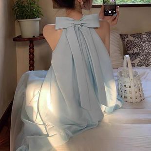 This moment~海边度假风仙女长裙 白露同款法式温柔冰蓝色连衣裙