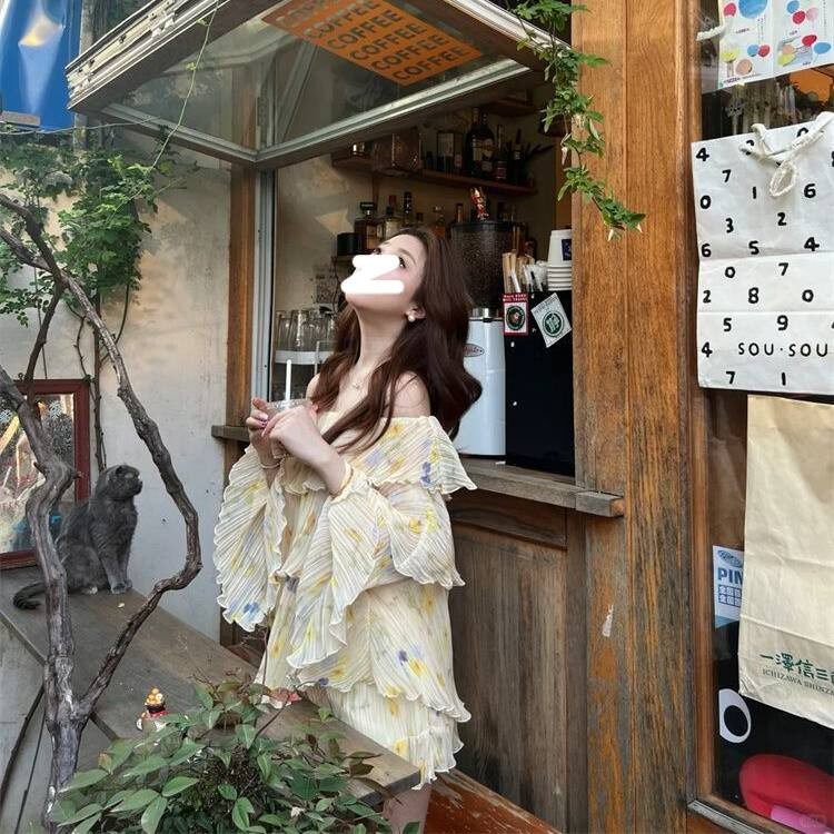 清浅高级~氛围感甜妹约会/生日碎花层层荷叶边浪漫优雅连衣裙套装