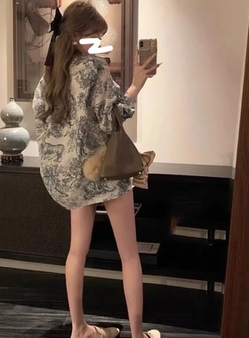 BF风时尚动物印花刺绣衬衫 Di*r设计感露肩a字连衣裙 女24秋季新