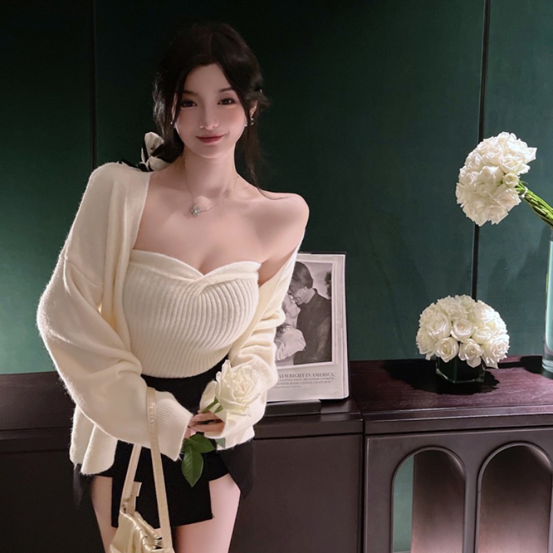 辣妹性感显大胸裹胸+开衫两件套