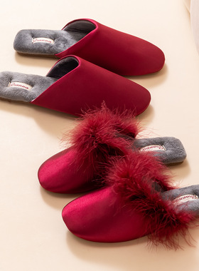 2025韩版新款平底毛毛拖鞋居家时尚凉拖羽毛拖晨袍搭配