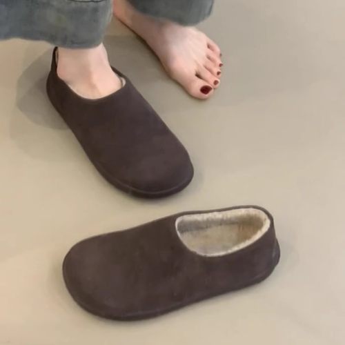 软皮版~34-45码一脚蹬全包勃肯鞋女百搭磨砂皮保暖毛毛棉鞋子