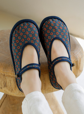 629/百搭花布/ 浅口养脚一字扣老布鞋 升级软底工艺女单鞋