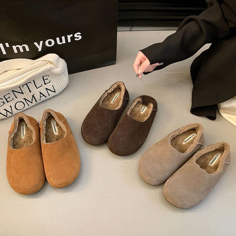 小香风加绒加厚棉鞋2025冬季新款厚绒保暖防寒勃肯鞋包跟女鞋