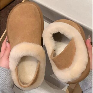 牛皮版~厚底加绒两穿勃肯鞋女2025新款羊羔毛博肯鞋软底休闲棉鞋