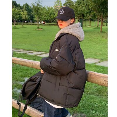 温柔风拼色加厚连帽假两