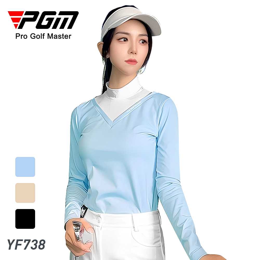PGM女士高尔夫长袖假两件立领拼
