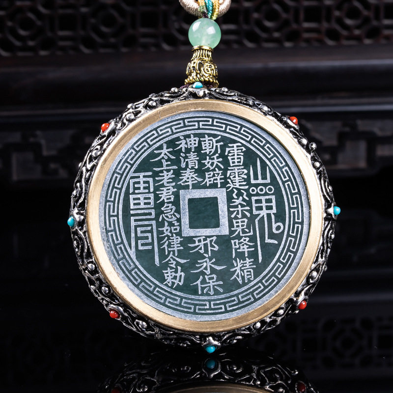 天然翡翠玉石吊坠轮款镶嵌A货翡翠玉佩挂件女款挂坠