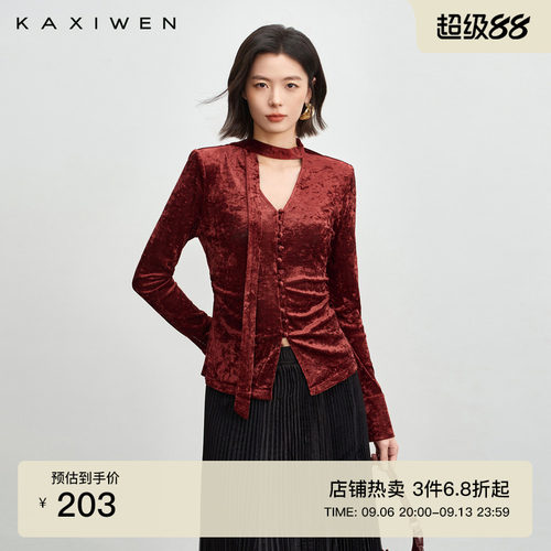 优雅复古丝绒飘带小衫