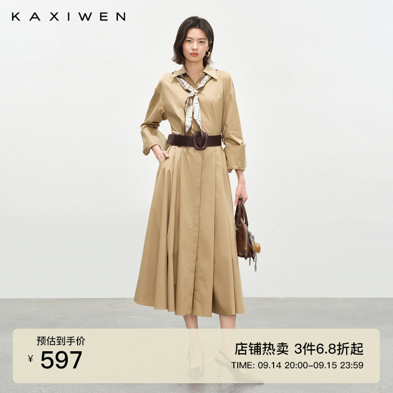 气质优雅压褶衬衫连衣裙图片