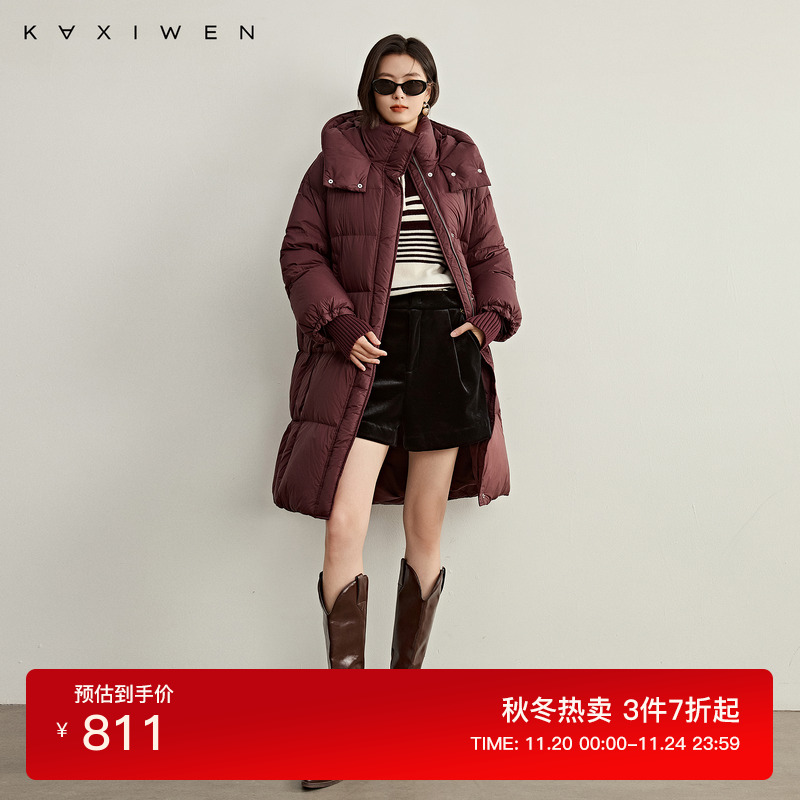 通勤连帽立领茧型羽绒服