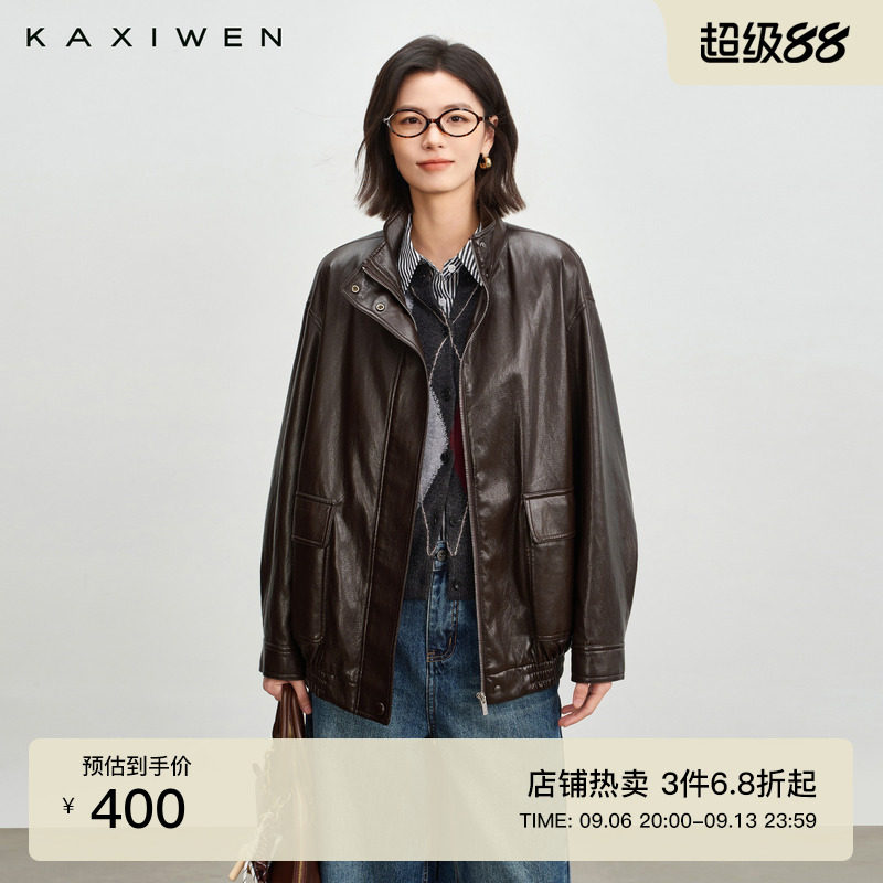 复古摩登廓形PU皮外套图片