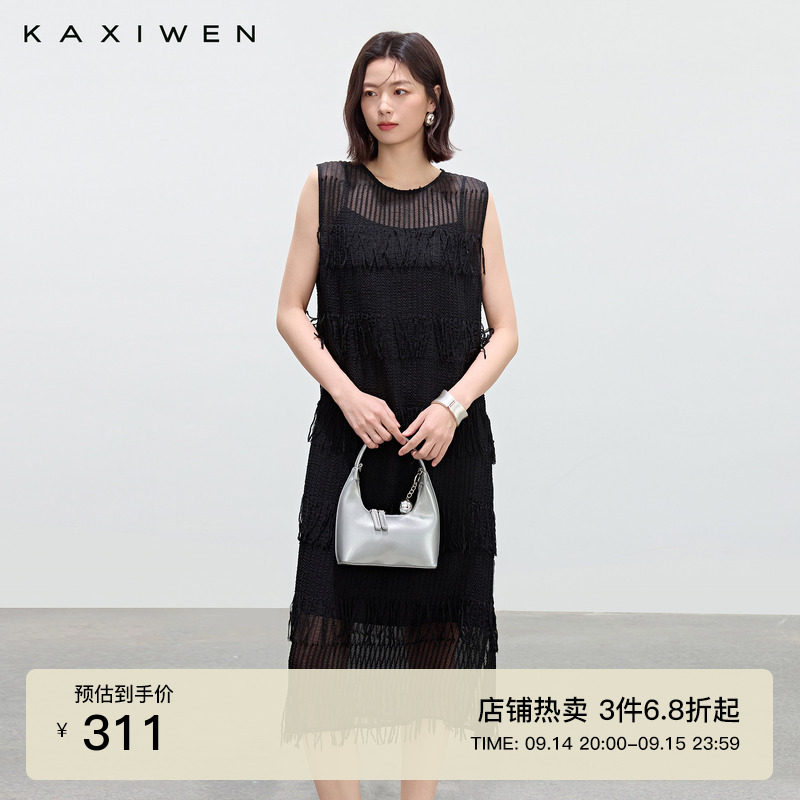 轻盈无袖透气流苏连衣裙图片