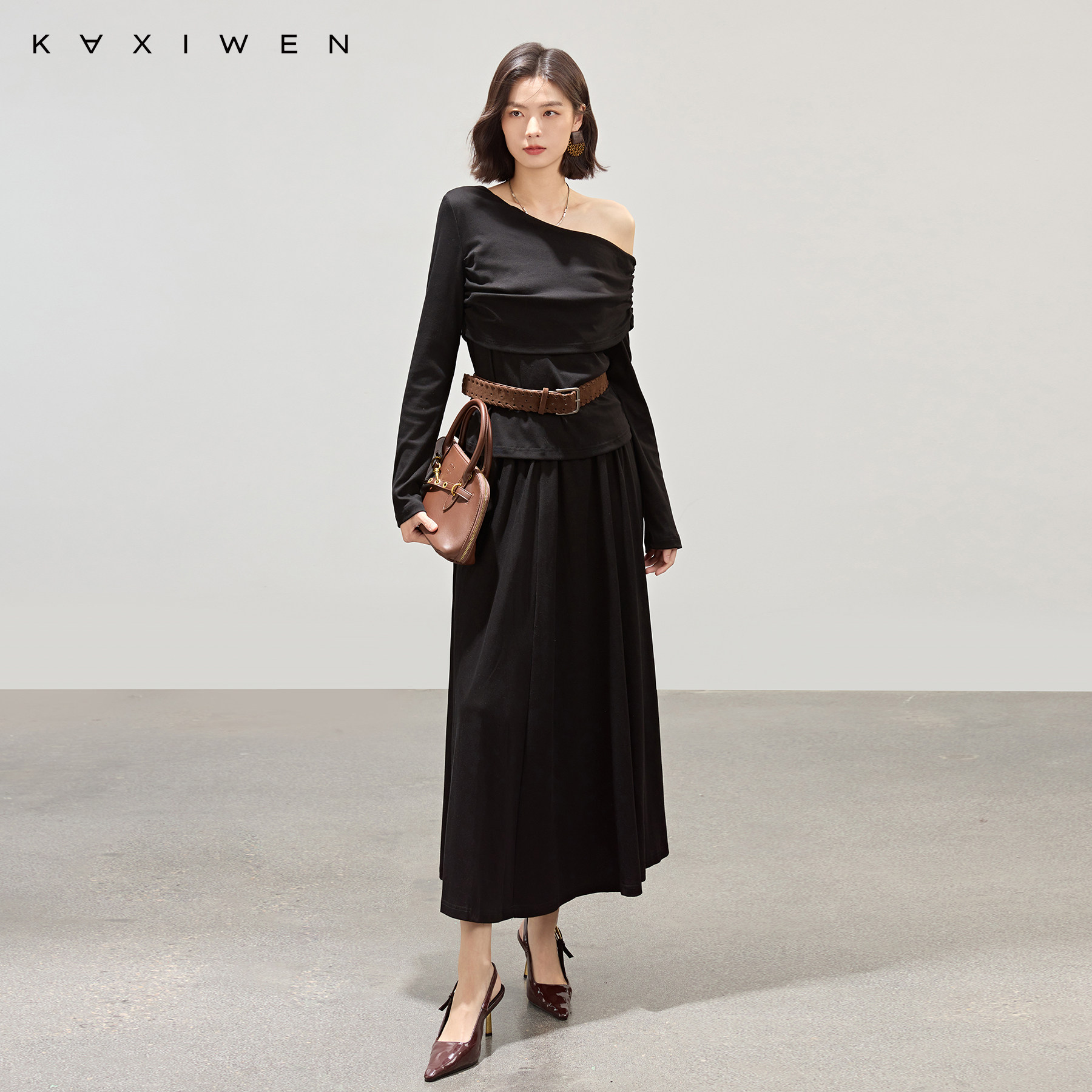 佧茜文斜襟腰带套装裙2026春季新款优雅显瘦收腰褶皱棉质两件套,女装/女士精品,时尚套装,淘宝优惠券,粉丝福利购,淘宝优惠卷