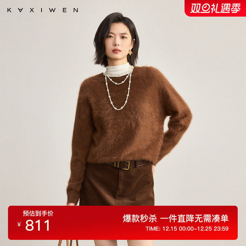 佧茜文100%山羊绒拉毛绒感针织衫