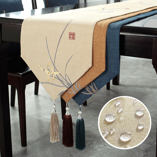 中式棉麻防水桌旗茶席