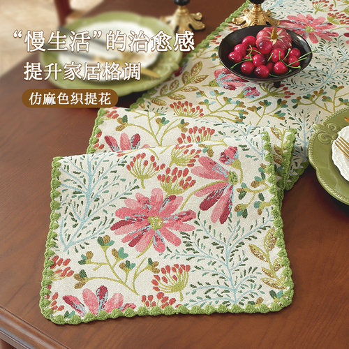 桌旗美式油画仿棉麻盖巾