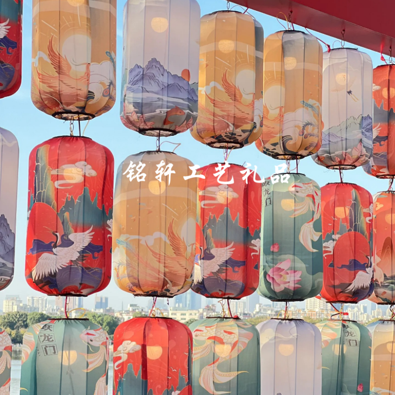 新中式国潮灯笼冬瓜布艺吊灯