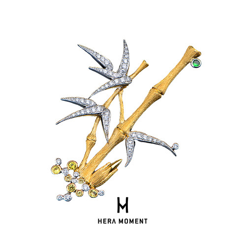 赫拉臻藏18K金竹子胸针明星同款