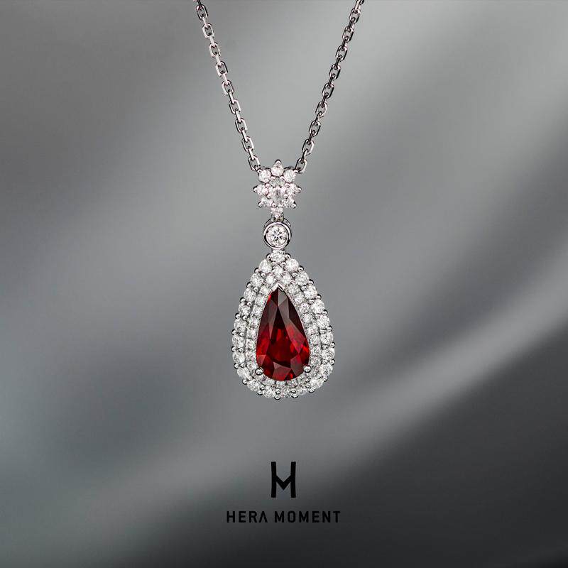 爱的涟漪｜18K金天然无烧鸽血红红宝石项链 1.48ct AIGS国际证书